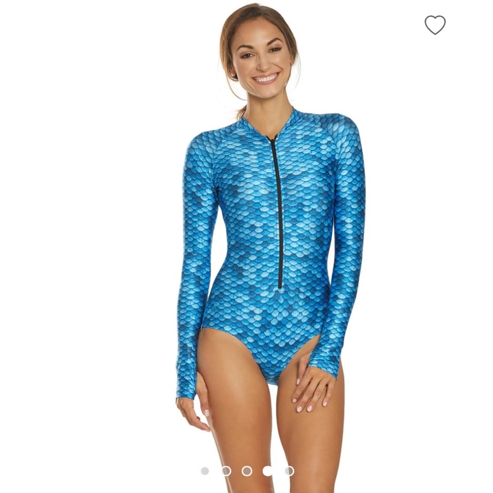 Slipins - Aqua Mermaid Zippered Mini Long Sleeve Swimsuit